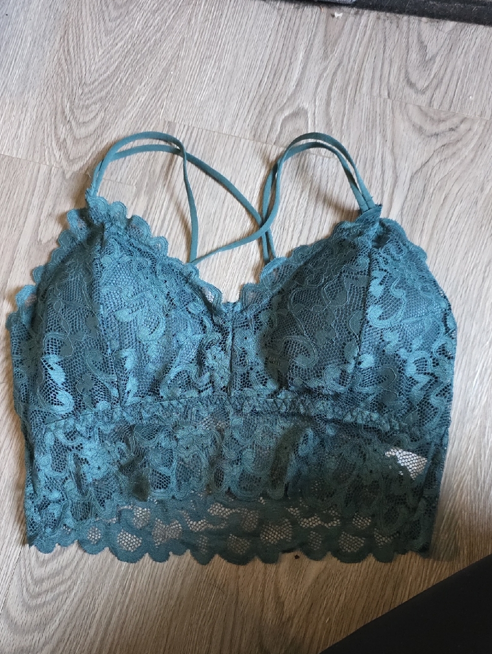 67 - T.J.Maxx Teal Lace Longline Bralette with Crisscross Straps